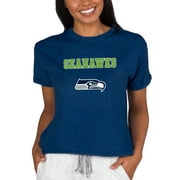 Women's Concepts Sport College Navy Seattle Seahawks Tri-Blend Mainstream Terry Short Sleeve Sweatshirt Top