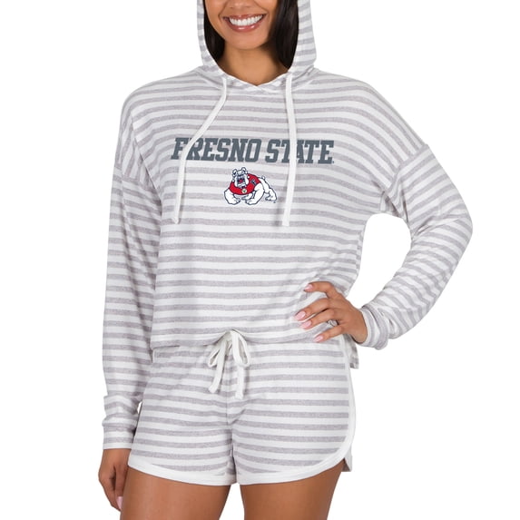 Women's Concepts Sport Cream Fresno State Bulldogs Visibility Long Sleeve Hoodie Top & Shorts Set