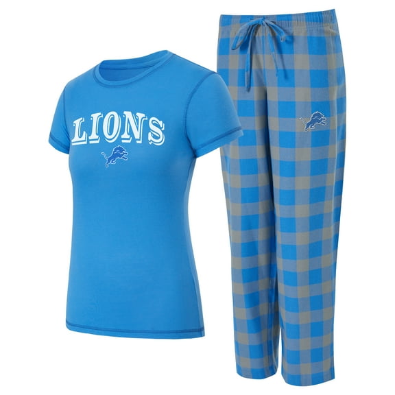 Women's-Concepts Sport  Blue/Gray Detroit Lions Avondale T-Shirt & Pants Flannel PJ Set