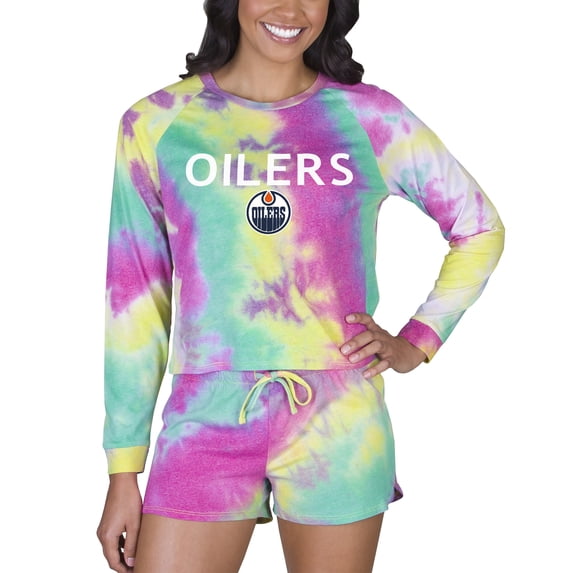 Women's Concepts Sport Edmonton Oilers Velodrome Tie-Dye Long Sleeve Top & Shorts Set