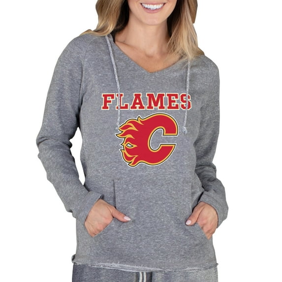 Women's Concepts Sport Gray Calgary Flames Mainstream Terry Tri-Blend Long Sleeve Hooded Top