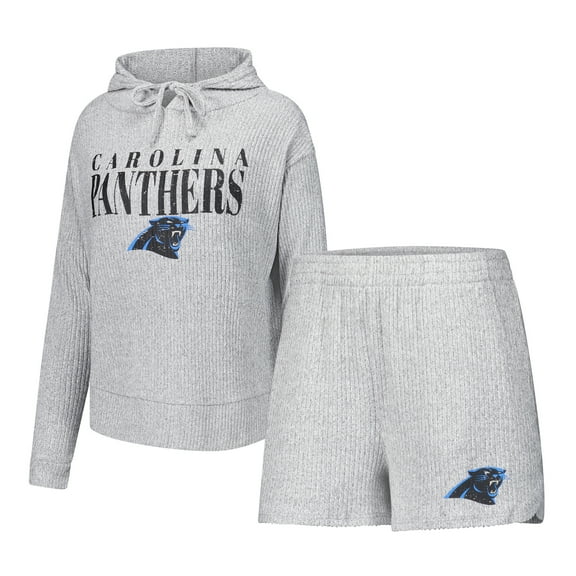 Women's Concepts Sport Gray Carolina Panthers Juniper Long Sleeve Hoodie Top & Shorts Set