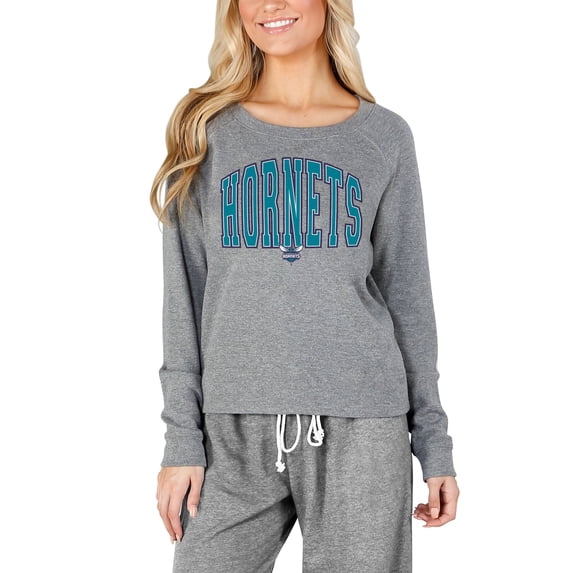 Women's Concepts Sport Gray Charlotte Hornets Mainstream Terry Long Sleeve Top