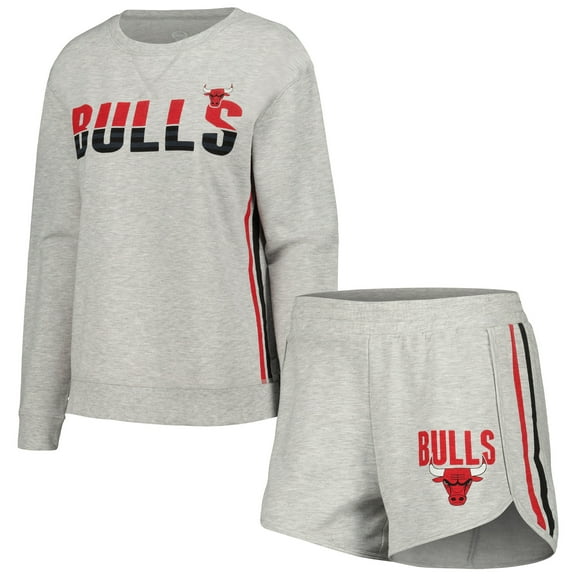 Women's Concepts Sport Gray Chicago Bulls Cedar Long Sleeve Top & Shorts Sleep Set