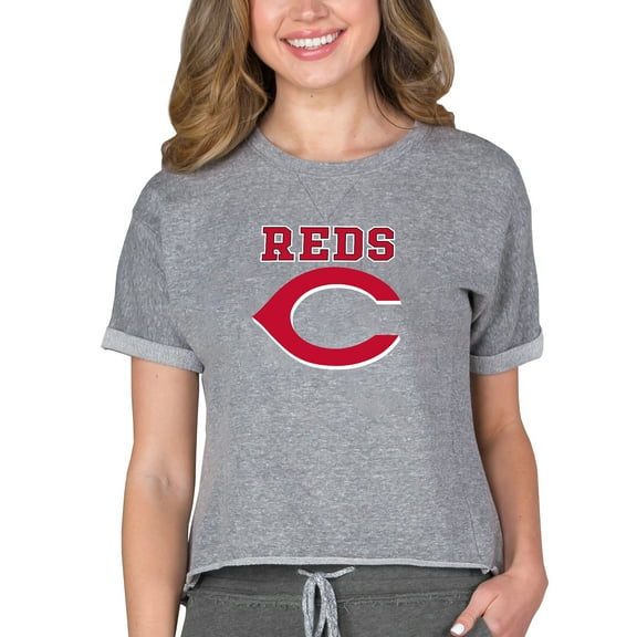 Women's Concepts Sport Gray Cincinnati Reds Tri-Blend Mainstream Terry Short Sleeve Sweatshirt Top