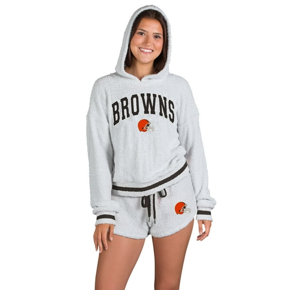 Women's Concepts Sport  Gray Cleveland Browns Whitley Long Sleeve Hoodie Top & Shorts Set