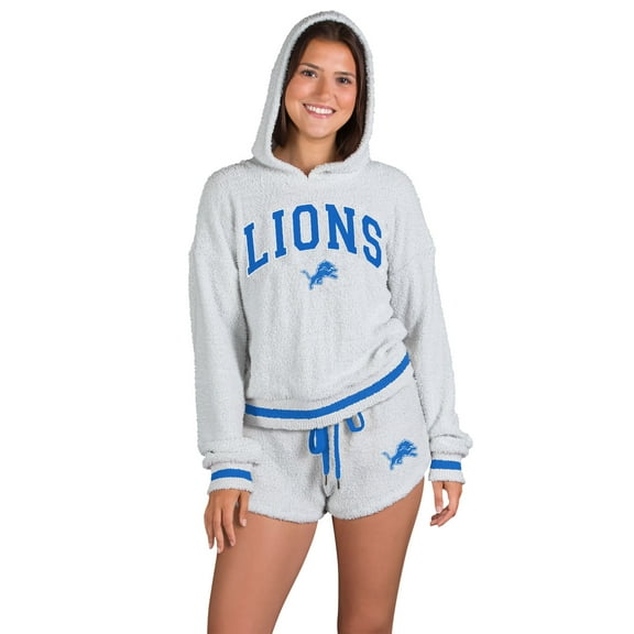 Women's Concepts Sport Gray Detroit Lions Whitley Long Sleeve Hoodie Top & Shorts Set