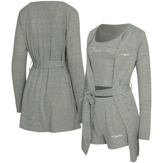 Women's Concepts Sport Gray Florida State Seminoles Rigor Three-Piece Tank, Short & Robe Set