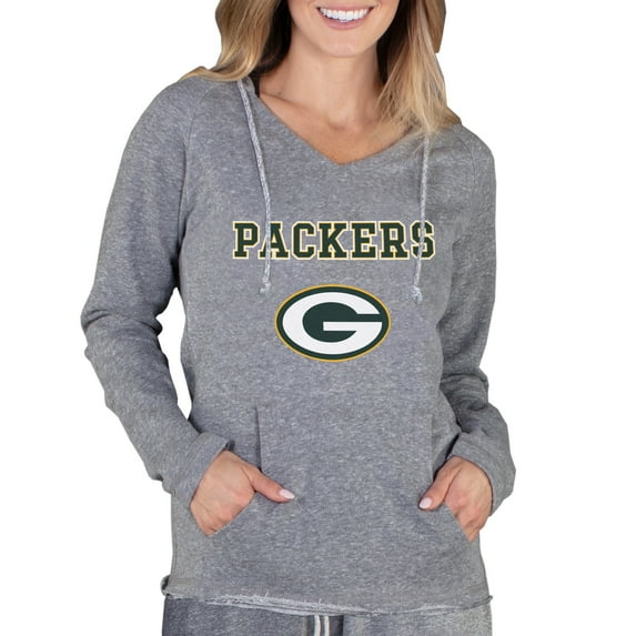 Women's Concepts Sport Gray Green Bay Packers Mainstream Tri-Blend Raglan Hoodie V-Neck Top
