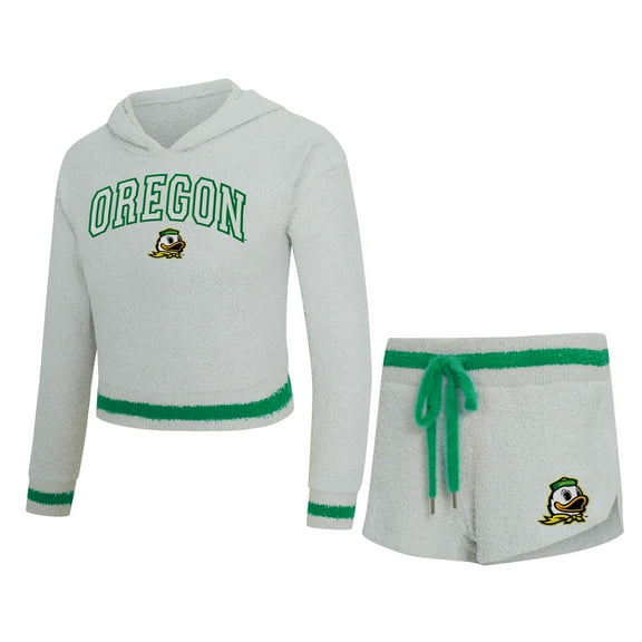 Women's Concepts Sport Gray/Green Oregon Ducks Whitley Long Sleeve Hoodie Top & Shorts Set