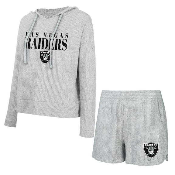 Women's Concepts Sport Gray Las Vegas Raiders Juniper Long Sleeve Hoodie Top & Shorts Set