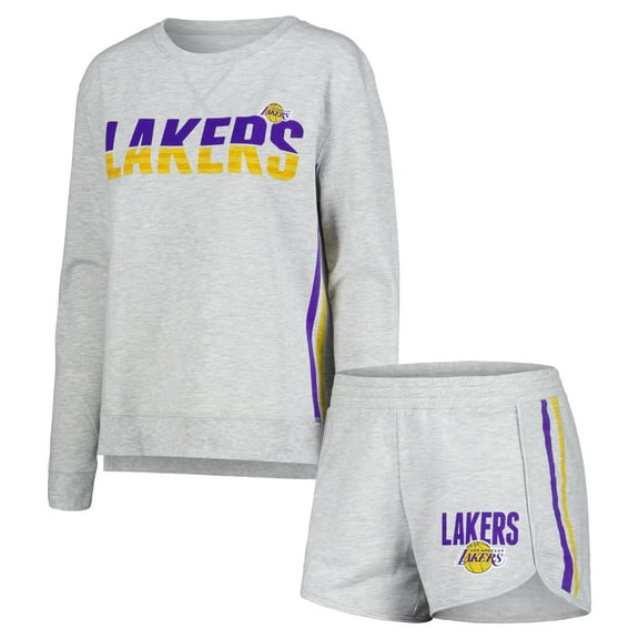 Women's Concepts Sport Gray Los Angeles Lakers Cedar Long Sleeve Top & Shorts Sleep Set