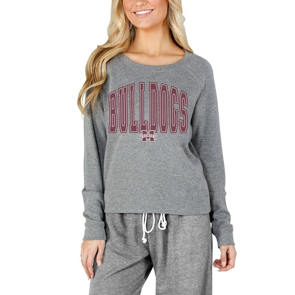 Women's Concepts Sport Gray Mississippi State Bulldogs Mainstream Terry Long Sleeve T-Shirt