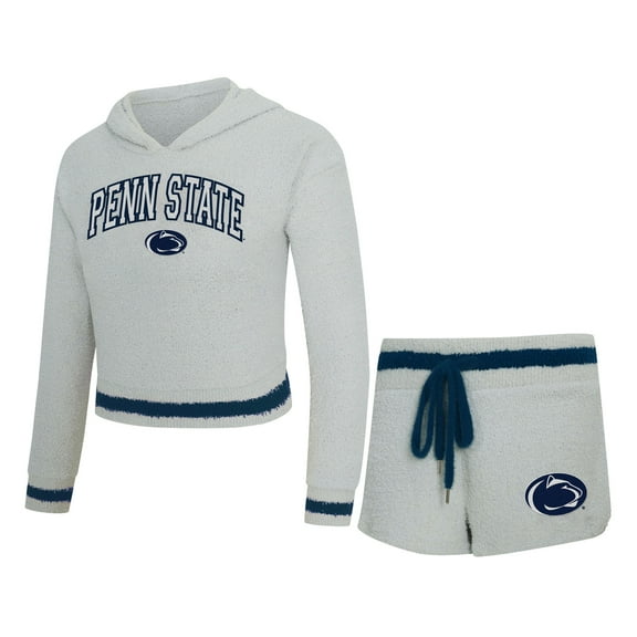 Women's Concepts Sport Gray/Navy Penn State Nittany Lions Whitley Long Sleeve Hoodie Top & Shorts Set