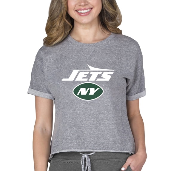 Women's Concepts Sport Gray New York Jets Tri-Blend Mainstream Terry Short Sleeve Sweatshirt Top