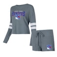 thumbnail image 1 of Women's Concepts Sport Gray New York Rangers Meadow-Long Sleeve T-Shirt & Shorts Sleep Set, 1 of 3