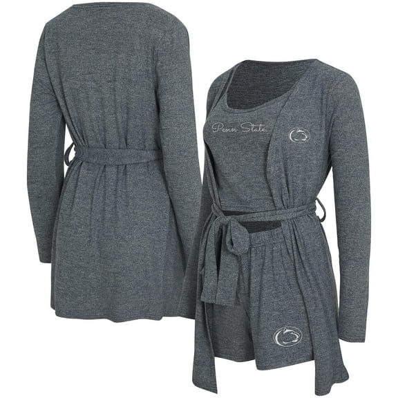 Women's Concepts Sport Gray Penn State Nittany Lions Rigor Three-Piece Tank, Short & Robe Set