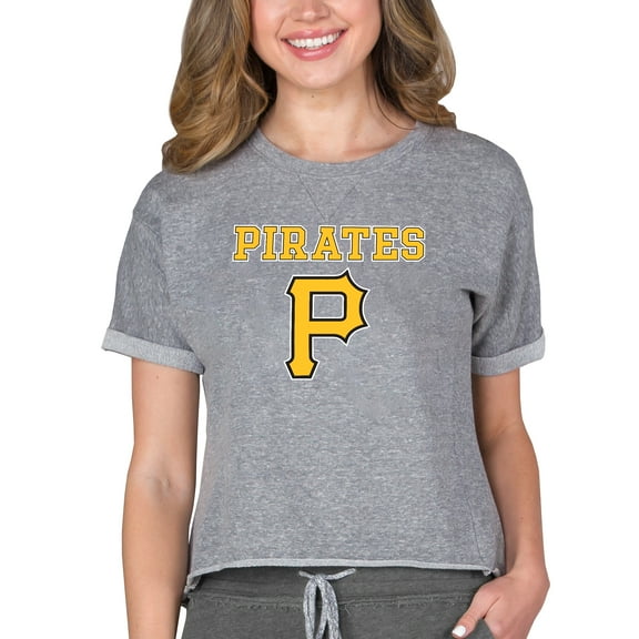 Women's Concepts Sport  Gray Pittsburgh Pirates Tri-Blend Mainstream Terry Short Sleeve Sweatshirt Top