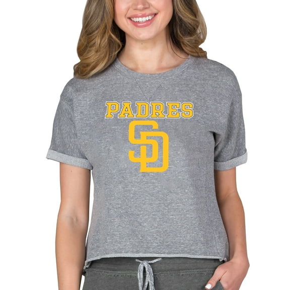 Women's Concepts Sport  Gray San Diego Padres Tri-Blend Mainstream Terry Short Sleeve Sweatshirt Top