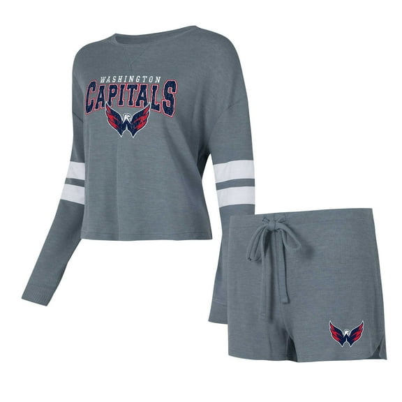 Women's Concepts Sport Gray Washington Capitals Meadow-Long Sleeve Top & Shorts Sleep Set