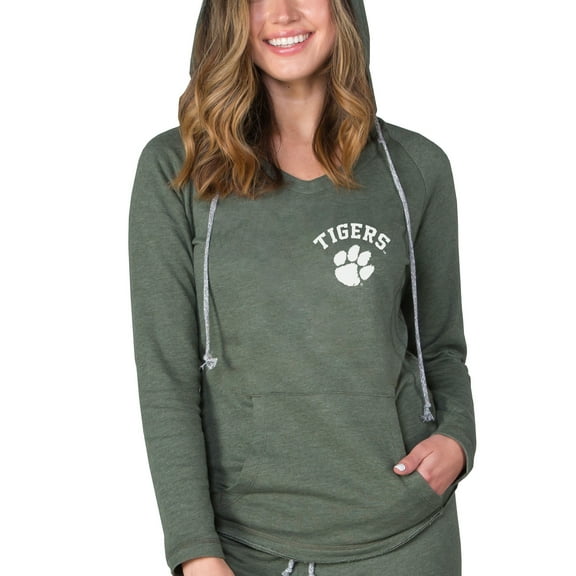 Women's-Concepts Sport  Green Clemson Tigers Mainstream Terry Tri-Blend V-Neck Pullover Hoodie