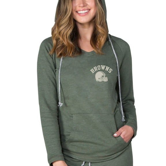 Women's Concepts Sport Green Cleveland Browns Mainstream Terry Tri-Blend V-Neck Pullover Hoodie