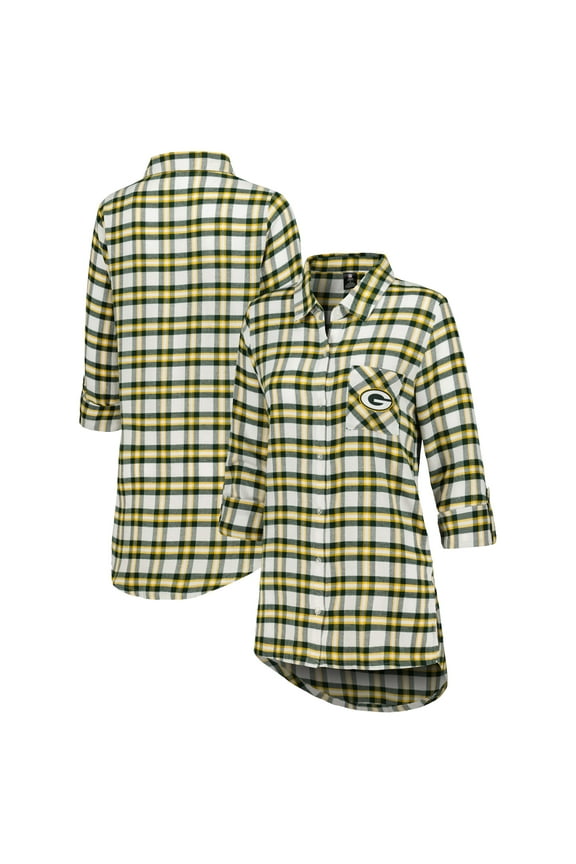 Women's Concepts Sport Green Green Bay Packers Sienna Plaid Full-Button Long Sleeve Nightshirt