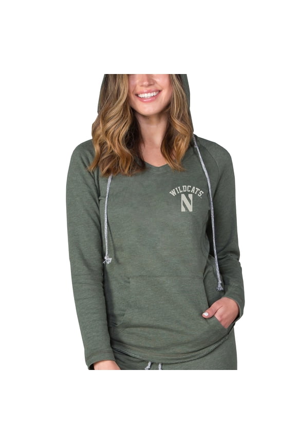 Women's-Concepts Sport Green Northwestern Wildcats Mainstream Terry Tri-Blend V-Neck Pullover Hoodie