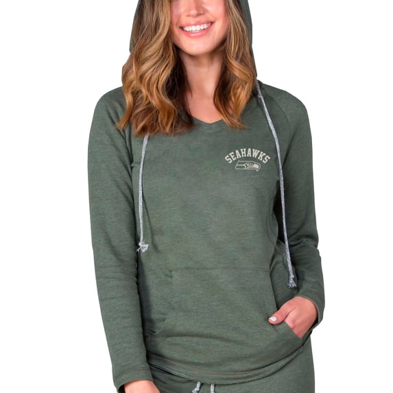 Women's Concepts Sport Green Seattle Seahawks Mainstream Terry Tri-Blend V-Neck Pullover Hoodie