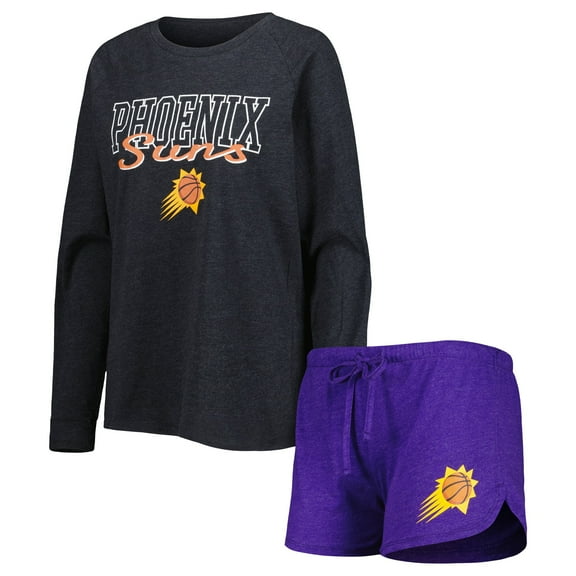 Women's Concepts Sport Heather Black/Heather Purple Phoenix Suns Team Raglan Long Sleeve Top & Shorts Sleep Set