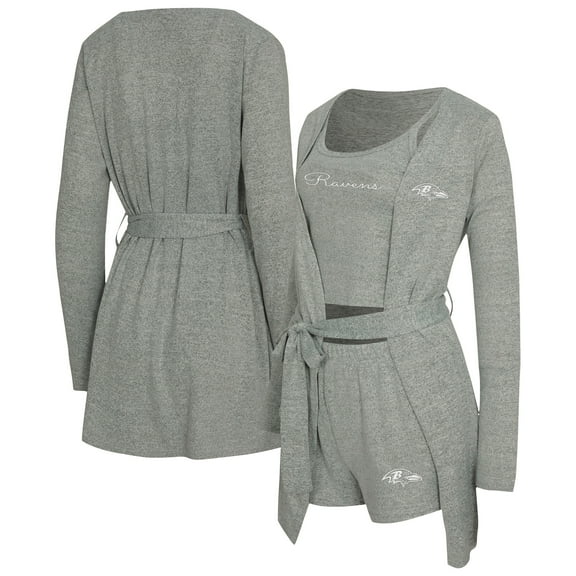 Women's Concepts Sport Heather Gray Baltimore Ravens Rigor Tank, Short & Robe Set