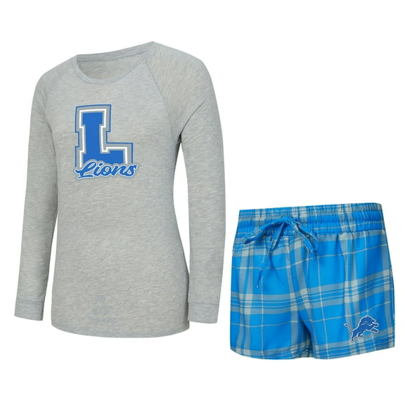 Women's Concepts Sport Heather Gray/Blue Detroit Lions Regulate Plaid Long-Sleeve T-Shirt & Shorts Sleep Set
