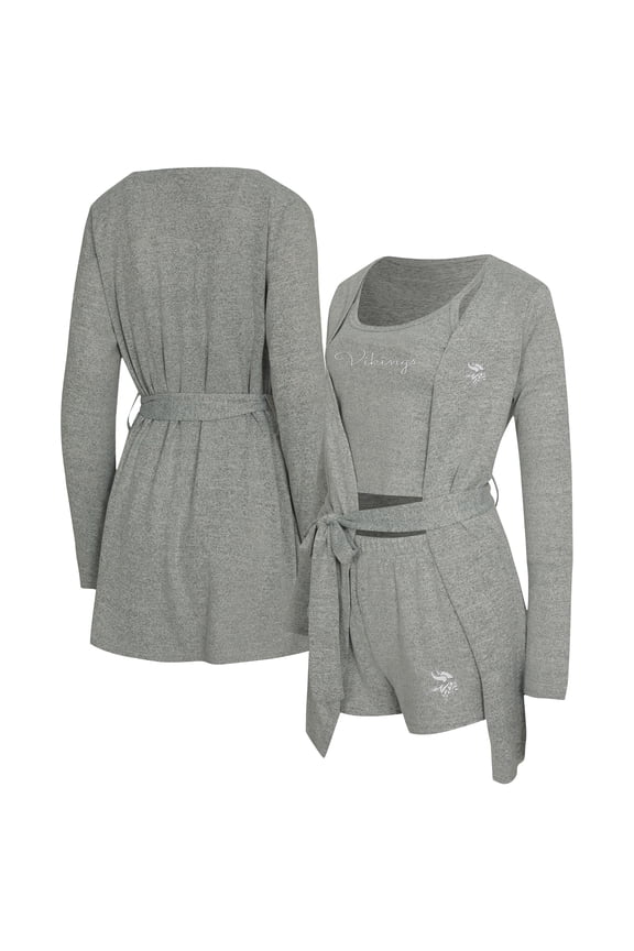 Women's Concepts Sport Heather Gray Minnesota Vikings Rigor Tank, Short & Robe Set