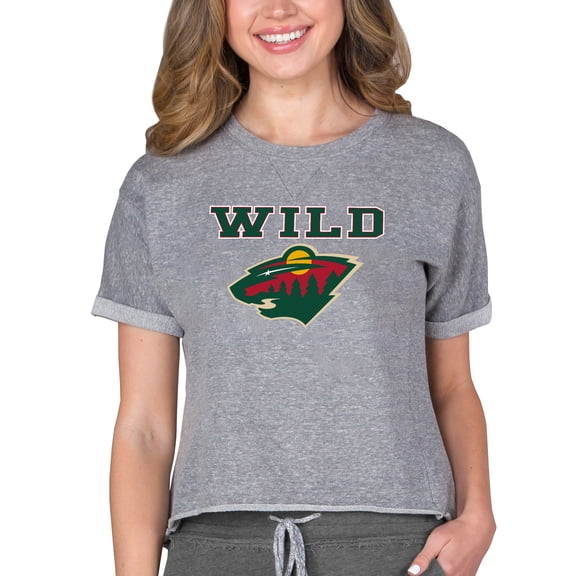 Women's Concepts Sport Heather Gray Minnesota Wild Tri-Blend Mainstream Terry Short Sleeve Sweatshirt Top