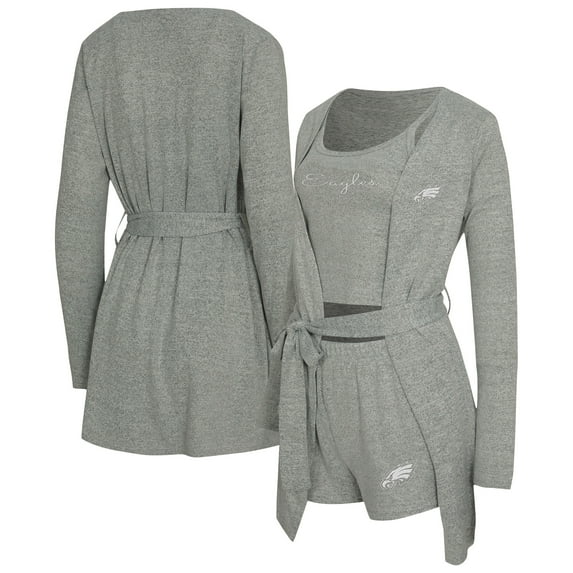 Women's Concepts Sport Heather Gray Philadelphia Eagles Rigor Tank, Short & Robe Set