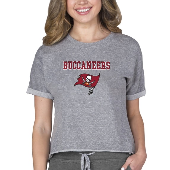 Women's Concepts Sport Heather Gray Tampa Bay Buccaneers Tri-Blend Mainstream Terry Short Sleeve Sweatshirt Top