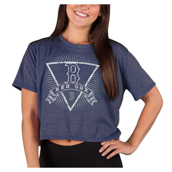Women's-Concepts Sport Heather Navy Boston Red Sox Distressed Quest Boxy Cropped Top