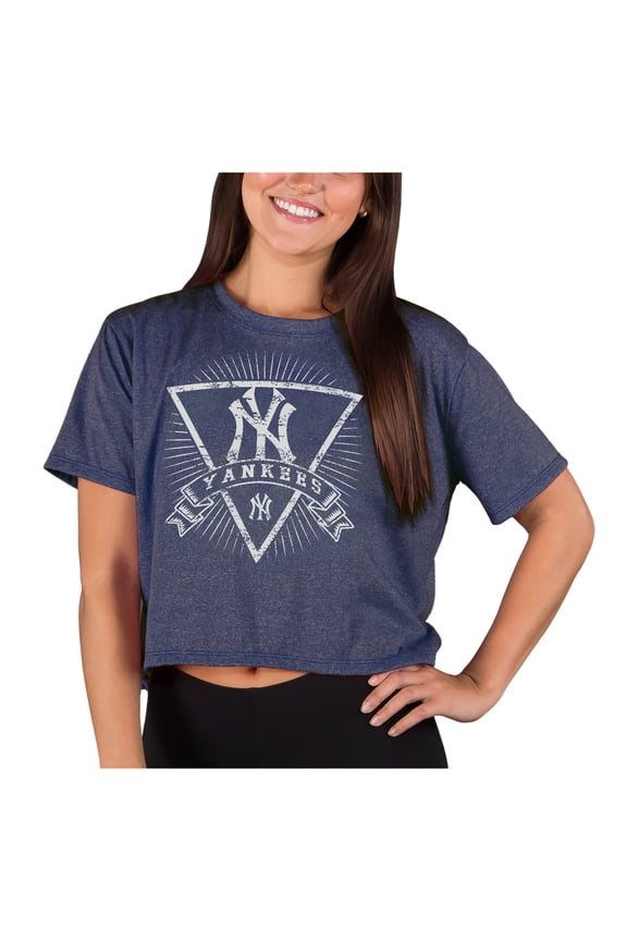 Women's-Concepts Sport Heather Navy New York Yankees Distressed Quest Boxy Cropped Top