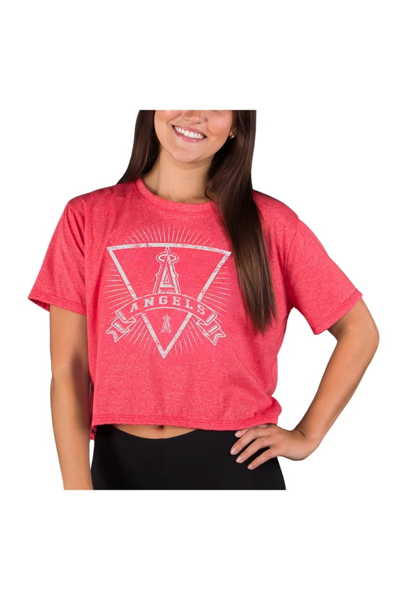 Women's-Concepts Sport  Heather Red Los Angeles Angels Distressed Quest Boxy Cropped Top