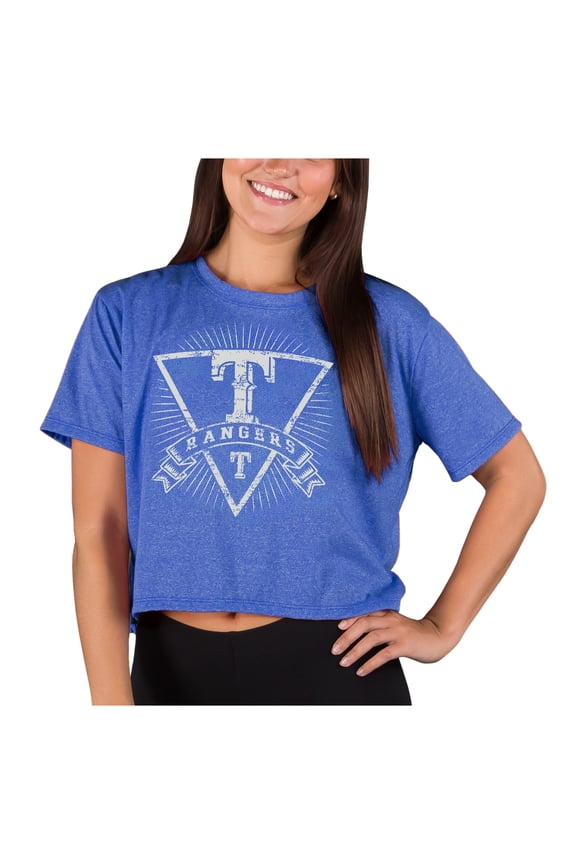 Women's-Concepts Sport Heather Royal Texas Rangers Distressed Quest Boxy Cropped Top