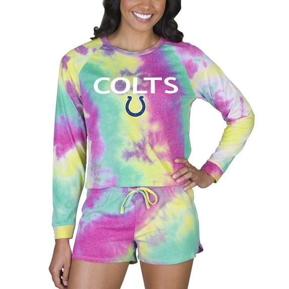 Women's Concepts Sport Indianapolis Colts Velodrome Tie-Dye Long Sleeve Top & Shorts Set