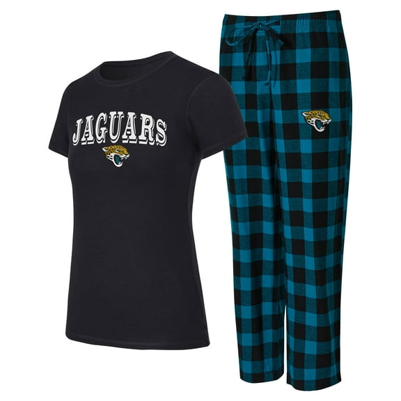 Women's-Concepts Sport  Black/Teal Jacksonville Jaguars Avondale T-Shirt & Pants Flannel PJ Set