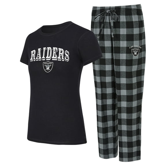 Women's-Concepts Sport  Black/Gray Las Vegas Raiders Avondale T-Shirt & Pants Flannel PJ Set