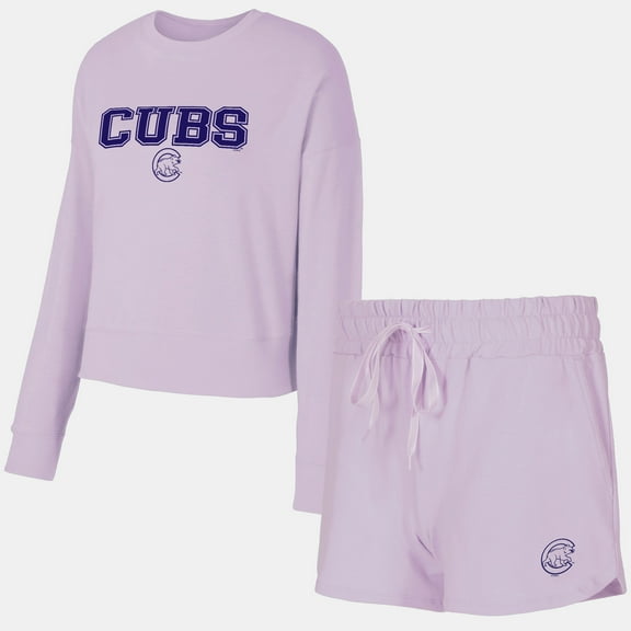Women's-Concepts Sport Lavender Chicago Cubs Elevation Tri-Blend Long Sleeve Top & Shorts Set