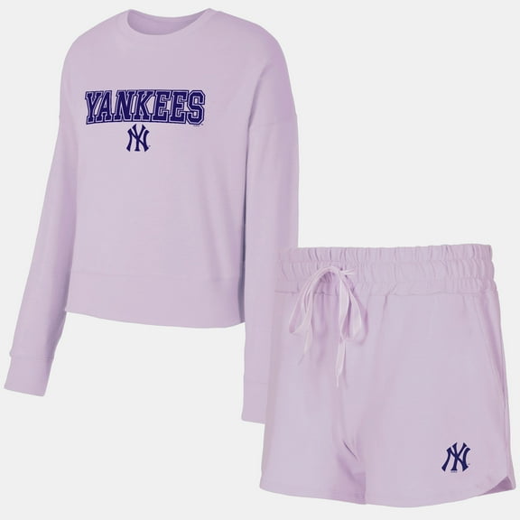 Women's-Concepts Sport Lavender New York Yankees Elevation Tri-Blend Long Sleeve Top & Shorts Set