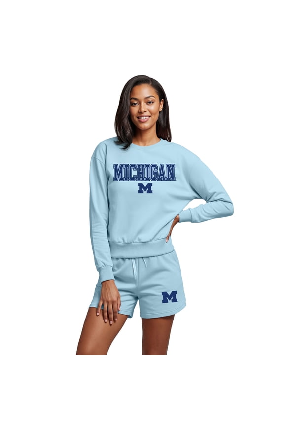 Women's-Concepts Sport  Light Blue Michigan Wolverines Elevation Tri-Blend Long Sleeve Top & Short Set