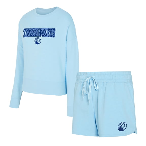 Women's-Concepts Sport  Light Blue Minnesota Timberwolves Elevation Tri-Blend Long Sleeve Top & Shorts Set