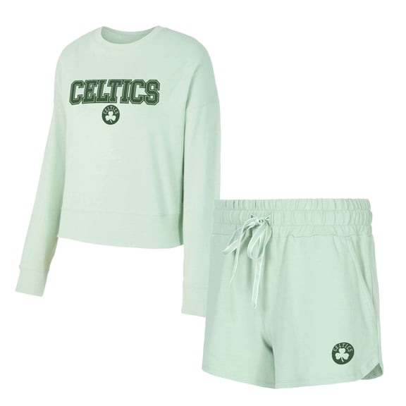 Women's-Concepts Sport  Light Green Boston Celtics Elevation Tri-Blend Long Sleeve Top & Shorts Set
