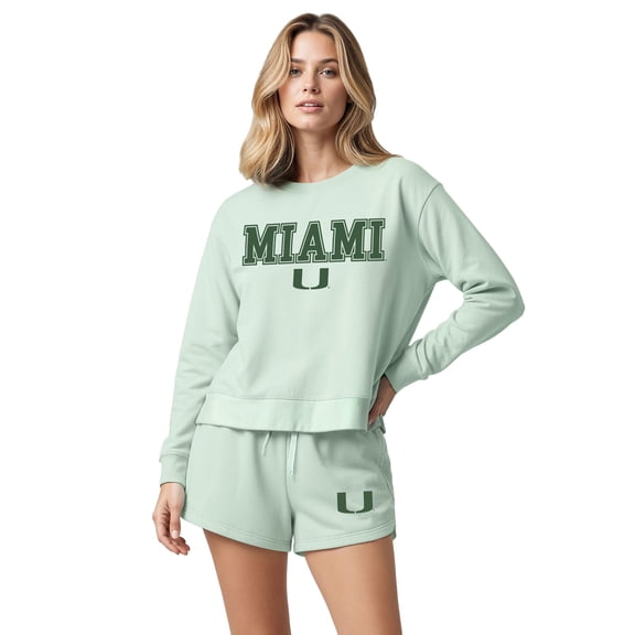 Women's-Concepts Sport Light Green Miami Hurricanes Elevation Tri-Blend Long Sleeve Top & Short Set