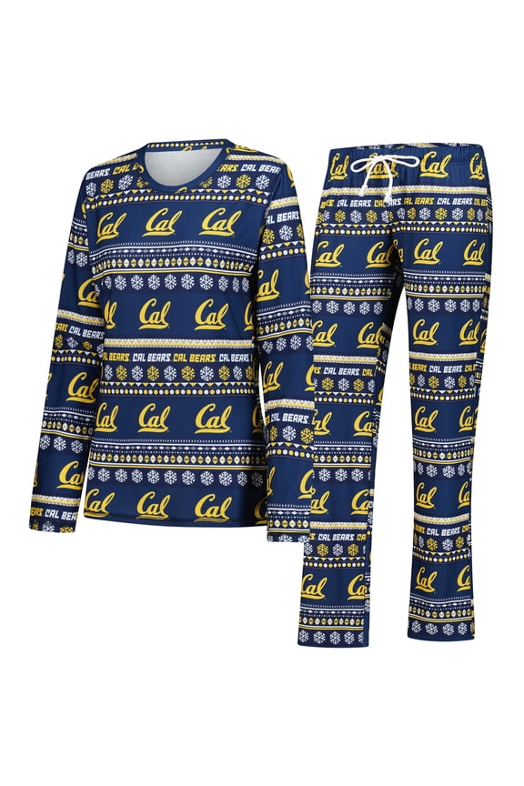 Women's Concepts Sport Navy Cal Bears Ugly Sweater Holiday Long Sleeve Top & Pants Sleep Set